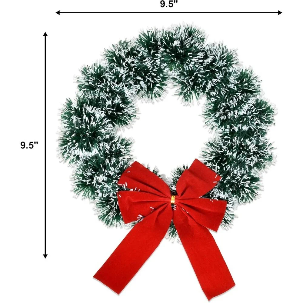 Elegant 9.5-Inch Pine Wreaths with Red Velvet Bow - 6-Pack for Celebration